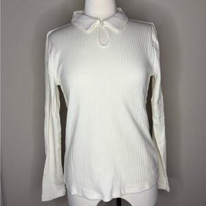 Lands' End Women's Long Sleeve Pointelle Rib Keyhole Polo Top